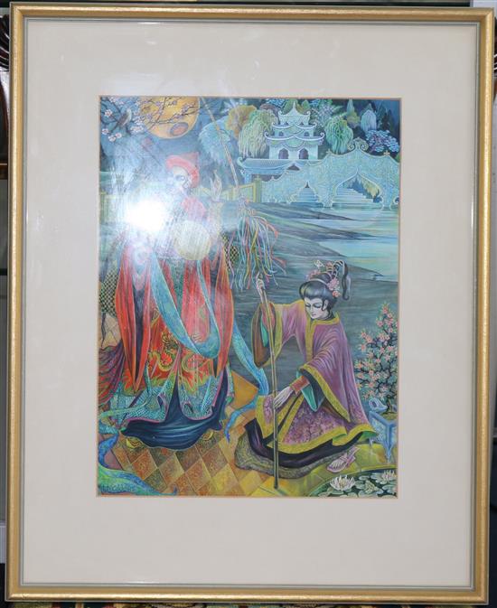 Pamela Colebourn The Courtier Hears the Nightingale (illustration for Hans Andersens The Nightingale) 13 x 10in.